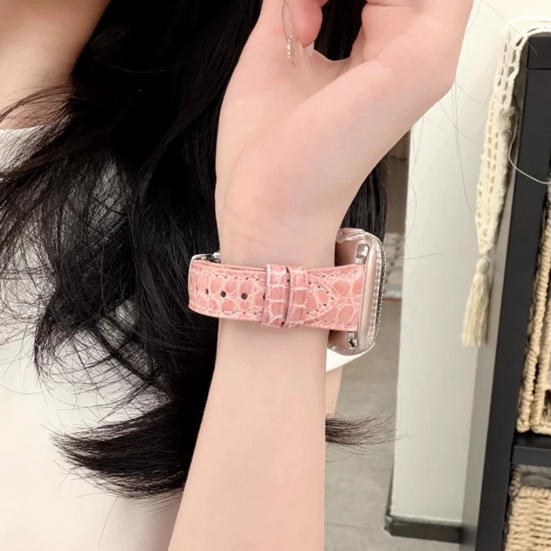 Little Waist Crocodile Embossed Strap Customized Applicable for Apple WatchS11/S10 Watch Strap Watch Decorative Accessories Gift