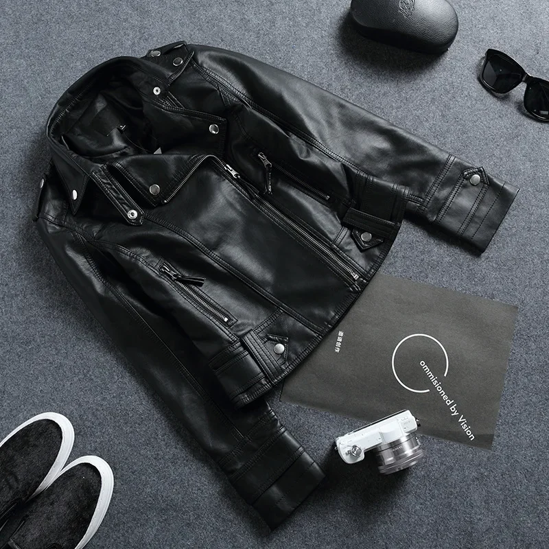 Pop Pop Fall Women Short Black PU Jacket Gothic Punk Style Fashion Motorcycle Leather Jacket Casual Wild Coat Goth Winter Coats