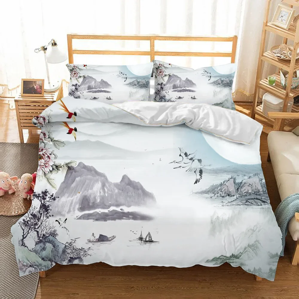 

Nature Mountain Duvet Cover King/Queen Size,hand-painted Landscape Painting Bedding Set for Kid Teen Adult,art Style Quilt Cover