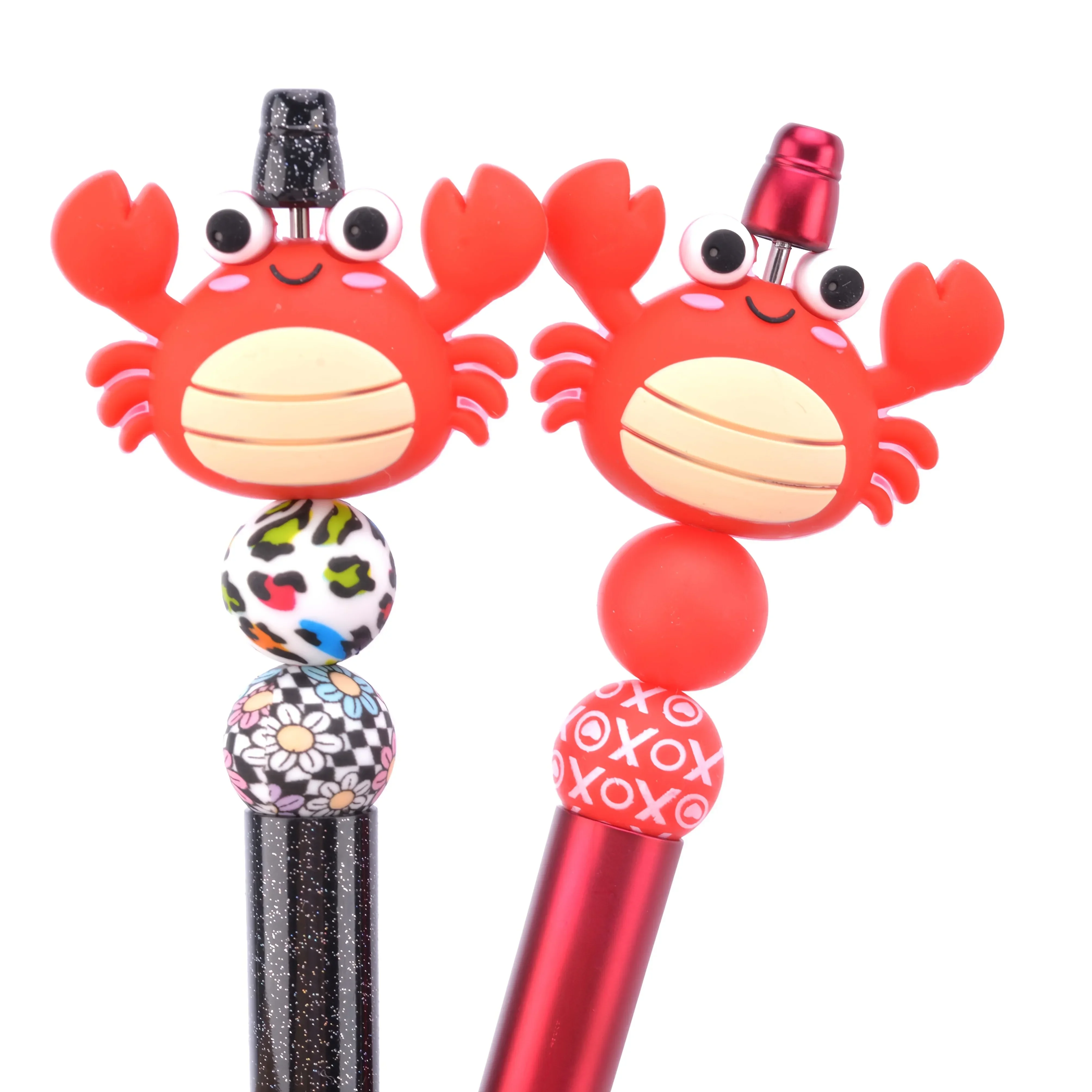 5Pcs Red 3D Crab Silicone Focus Beads, Cute Loose Beads for DIY Jewelry & Beaded Pen Making