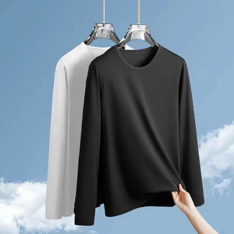 Factory Direct Men's Slim Fit round Neck Long Sleeve T-Shirt Non-fading PU Leather Cleanfit Style Nine-point Sleeve T-shirt