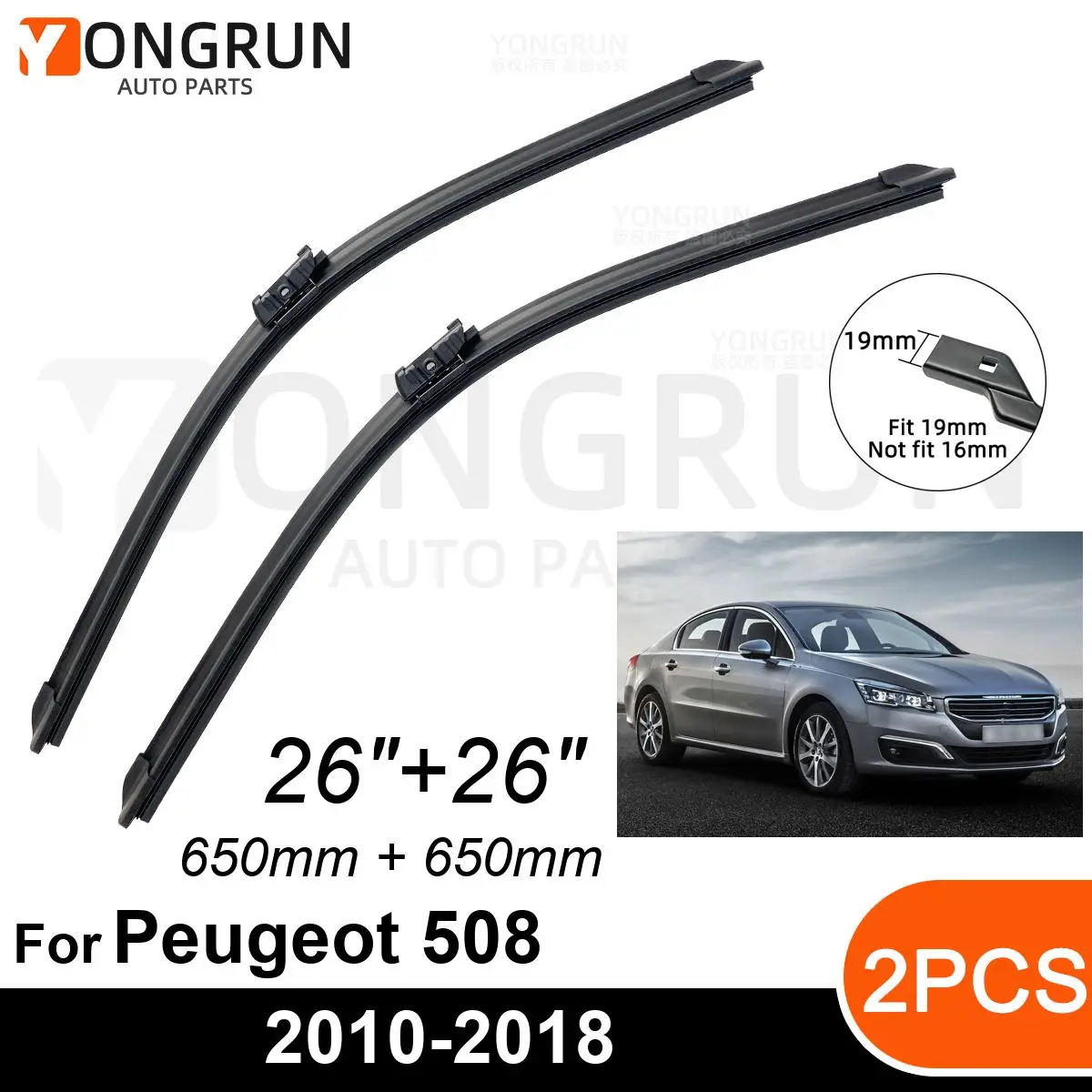

Car Front Windshield Wipers For Peugeot 508 2010-2018 Wiper Blade Rubber 26"+26" Car Windshield Windscreen Accessories
