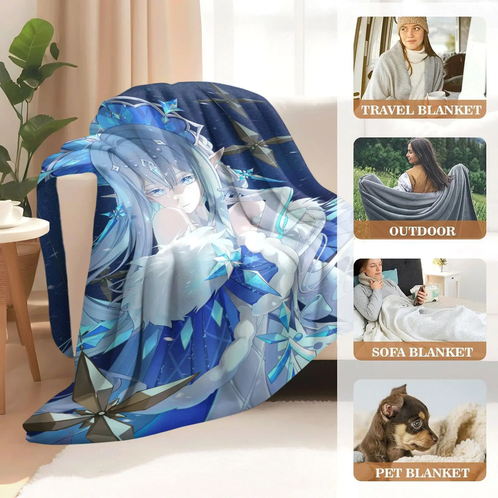 Cartoon Genshin Impact Tsaritsa Flannel Blanket Anime Printed Soft Universal Blankets Multifunctional Blankets Decor Home
