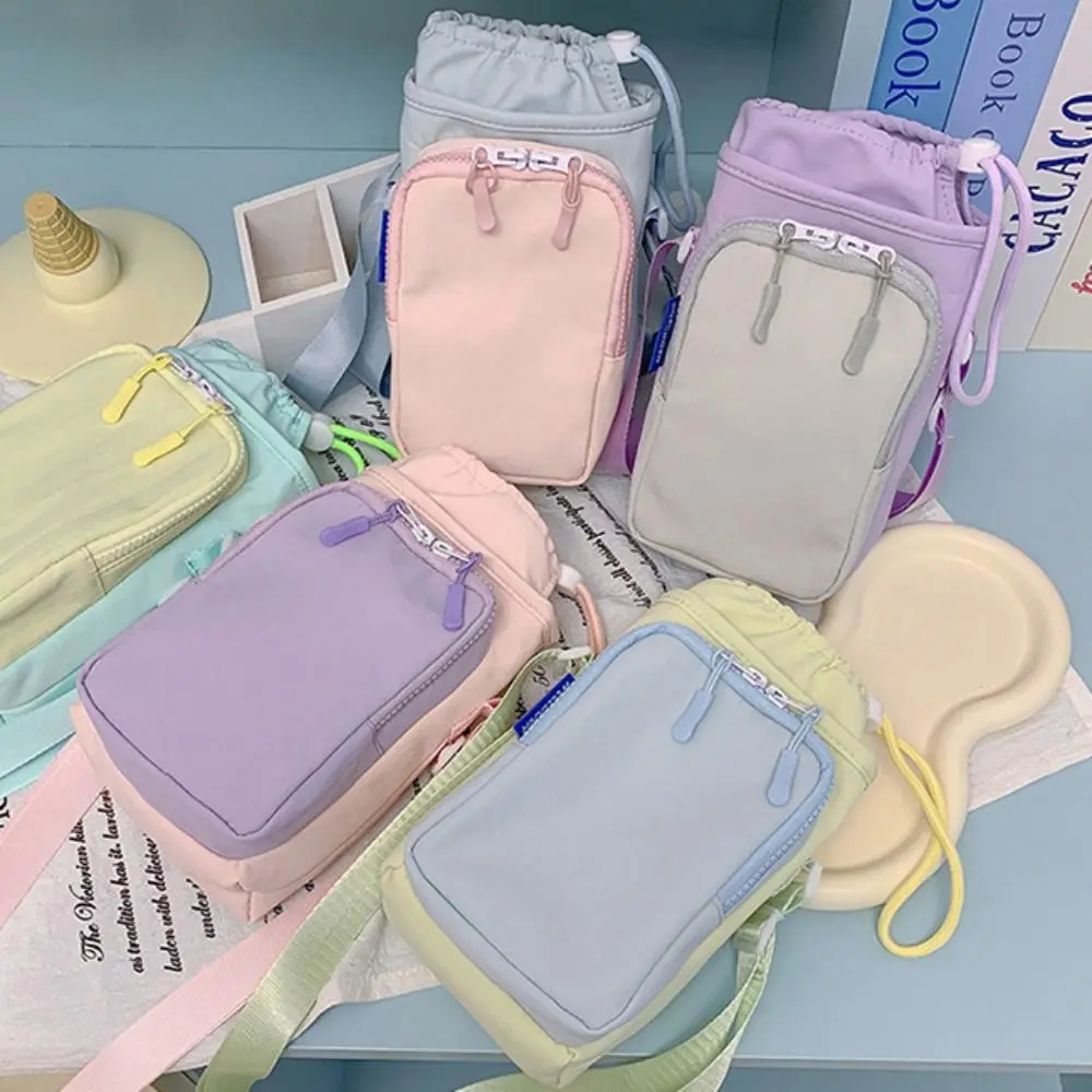 

Dopamine Style Water Bottle Bag Hands-Free with Phone Pocket Thermal Mugs Shoulder Bag Creative Adjustable Strap
