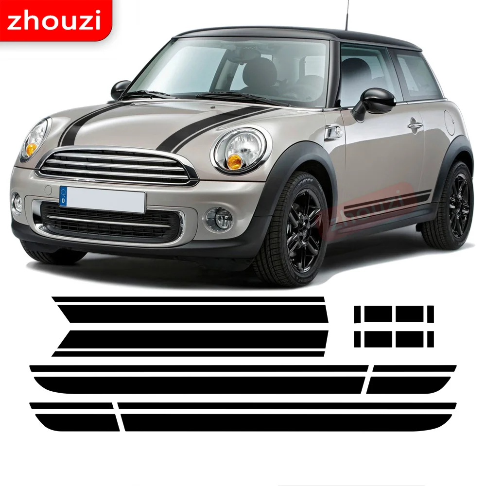 

Car Styling Hood Bonnet Stripes Racing Side Skirt Decal Trunk Sticker for Mini Cooper R56 Hatch 2007-2013 Accessories