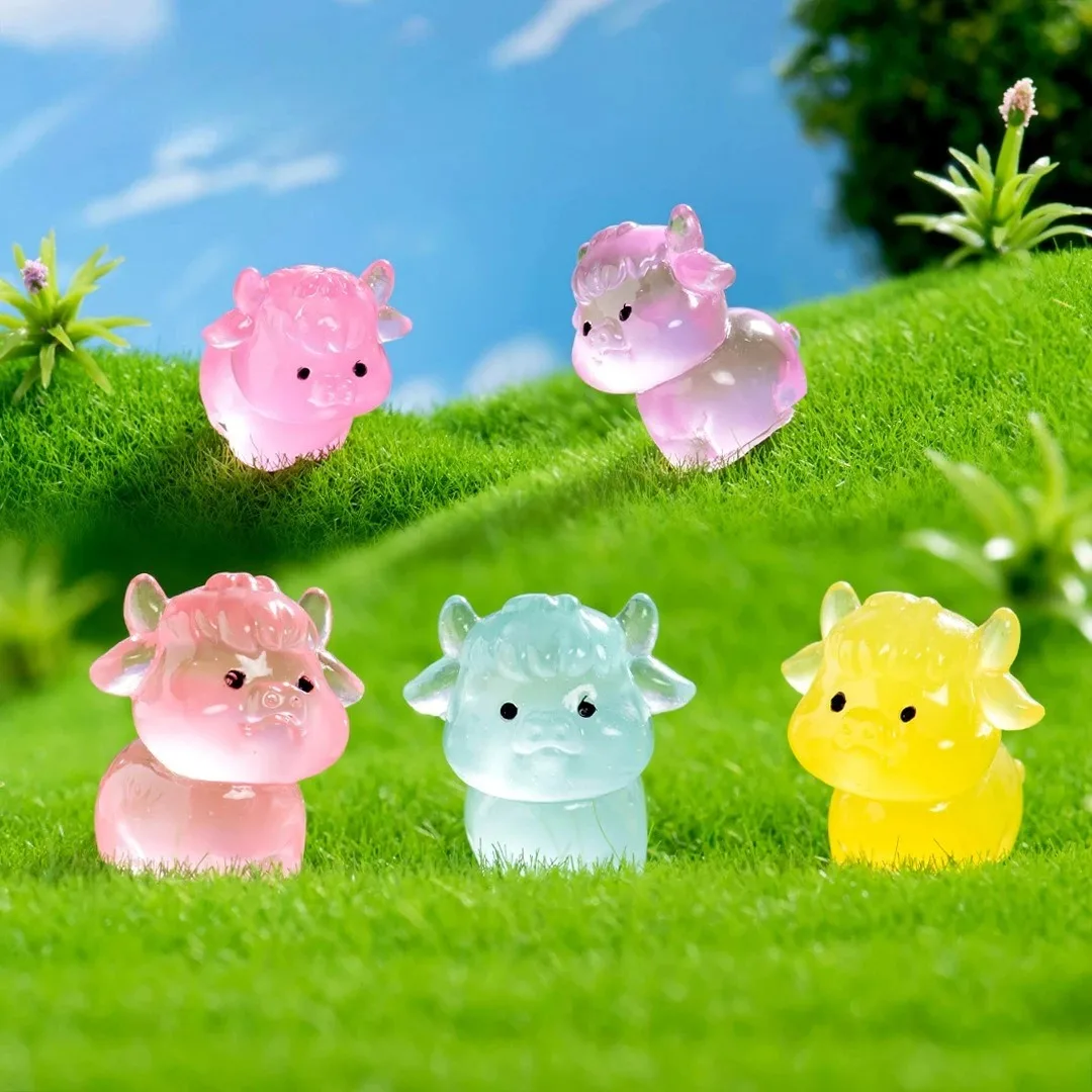 6 قطعة مضيئة صغيرة الياك صغيرة الراتنج الماشية ليتل ياك التماثيل السائبة لدمية زخرفة مايكرو حديقة Crafts بها بنفسك الحرف ديكور