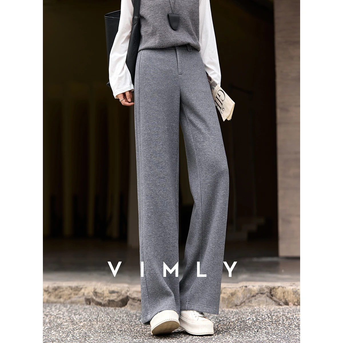 VIMLY سراويل نسائية طويلة شتوية 2025 متعددة الاستخدامات بسحّاب متين سراويل رياضية واسعة الساق ملابس نسائية فضفاضة غير رسمية A3232