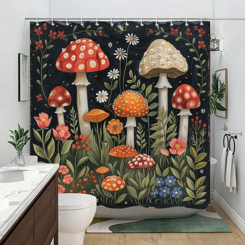 Forest Mushroom Shower Curtain Fairytale Fantasy Adventure Bohemian Polyester Fabric Home Bath Curtain Bathroom Decor With Hooks