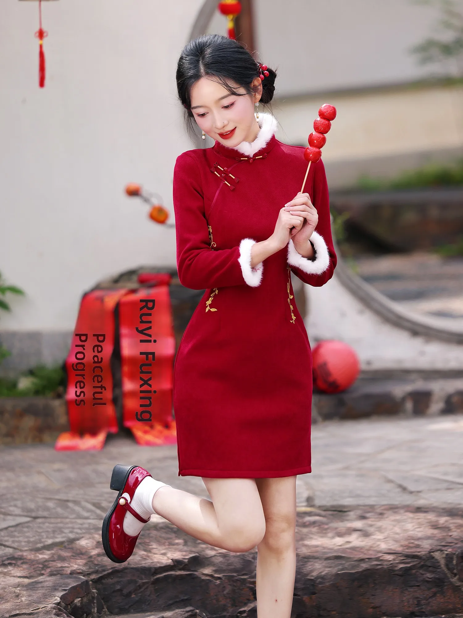 

ort Wedding Dr Red New Year Visit Dr Small Size Bride Winter Engagement Ceremony Vintage Sle Embroidered