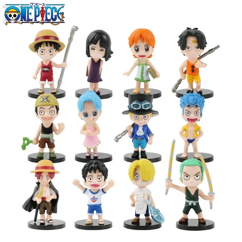 12Pcs/Set One Piece Figures Anime PVC Action Model Dolls Toys Cute Luffy Nami Zoro Usopp Collection Gifts