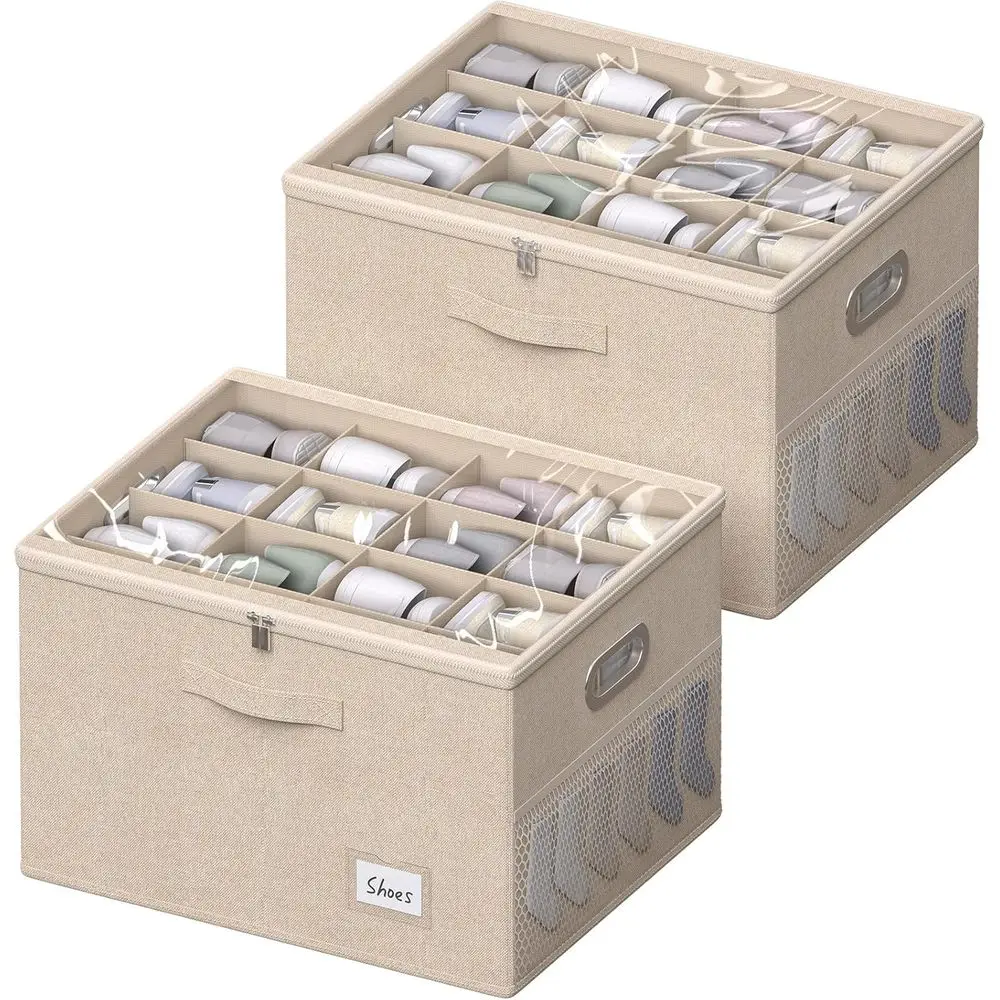 

Large Closet Shoe Organizer with Clear View, 32-Pair Capacity, Beige, 19.7x15.7x13inch (2-Pack)