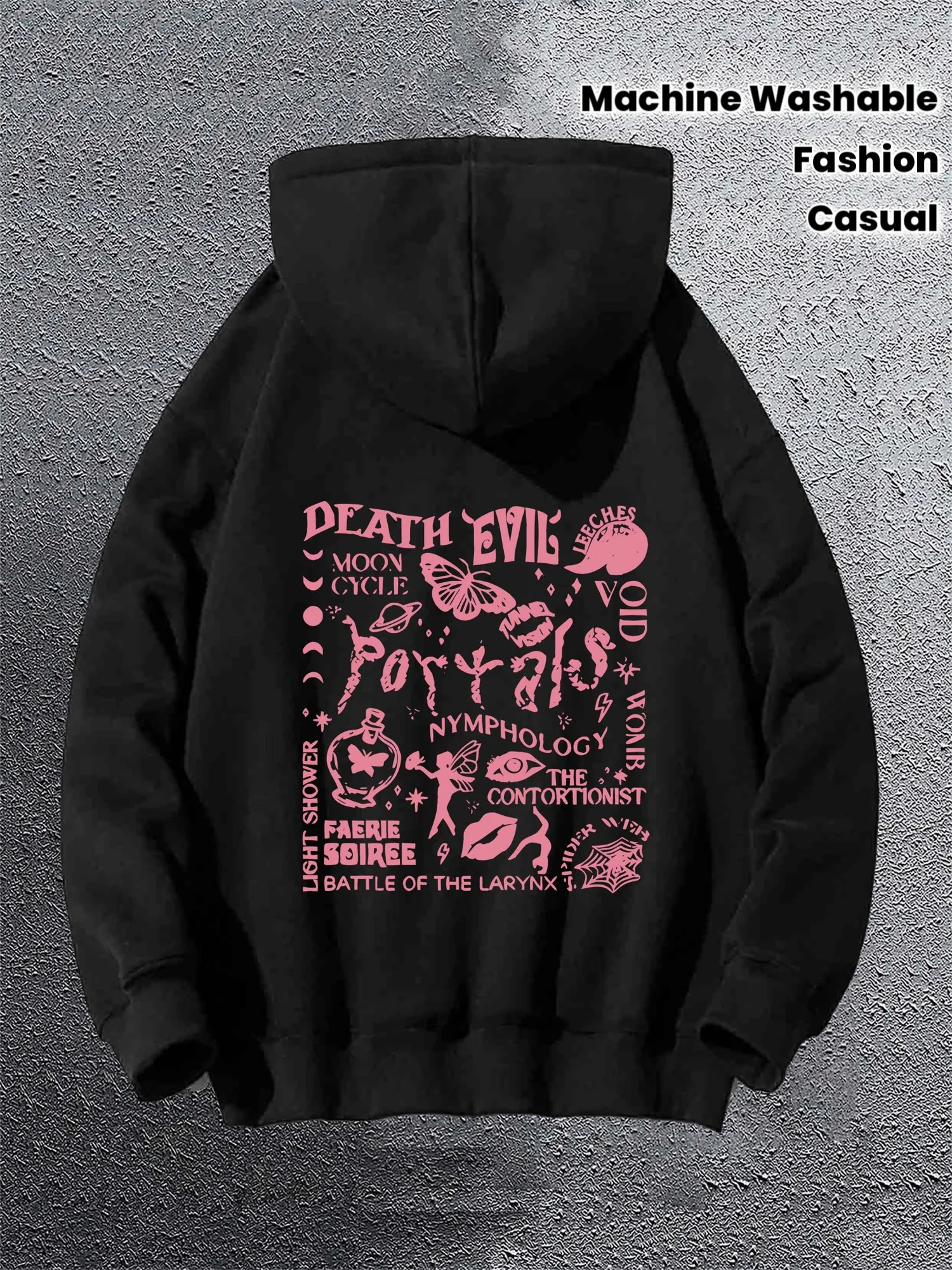 Mysterious Fantasy Men's Hooded Sweatshirt - Magic Element Collage Art Pattern Back Print Kangaroo Pocket Hooded T-Shirt