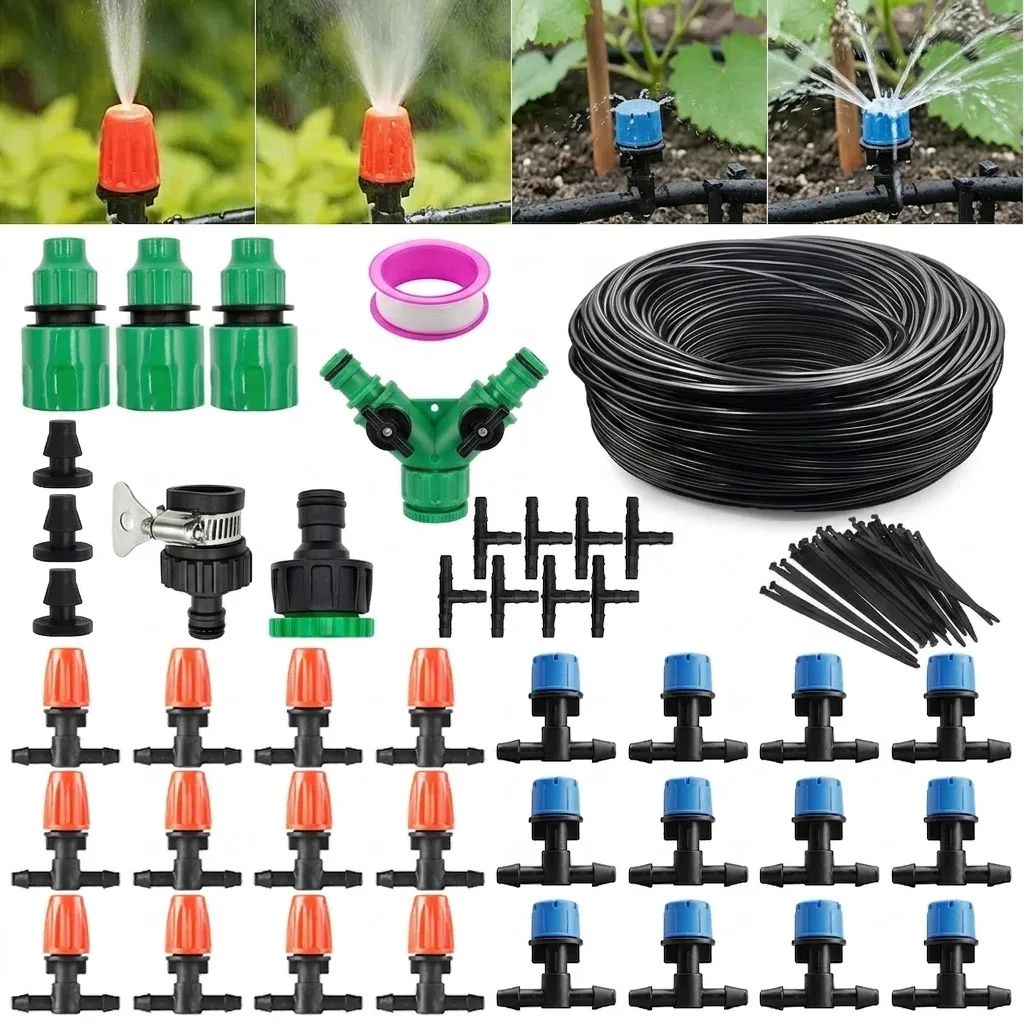 184 Pcs 164FT Garden Irrigation System 1/4 Blank Distribution Tubing Watering Drip Kit for Efficient Plant Care Installation
