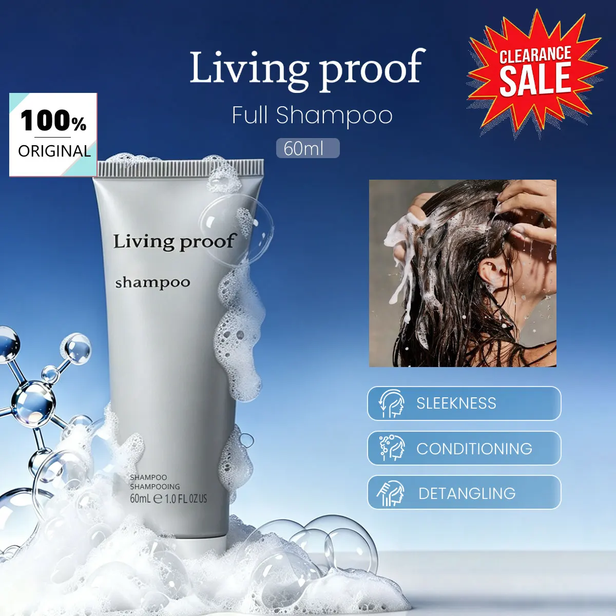 [Ausverkauf] LIVING PROOF Vollständiges Shampoo (2oz), Glänzendes Haar-Finish & Sanfte Reinigung, Federnde Haarstruktur & Frizz-Kontrolle, Tägliche Pflege