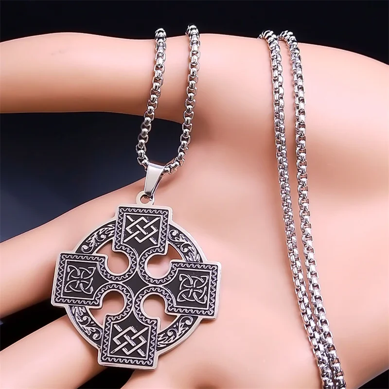 Witchcraft Celtic Knot Necklace Stainless Steel Solar Cross Knot Viking Shield Druid Amulet Chain Necklaces Jewelry collares