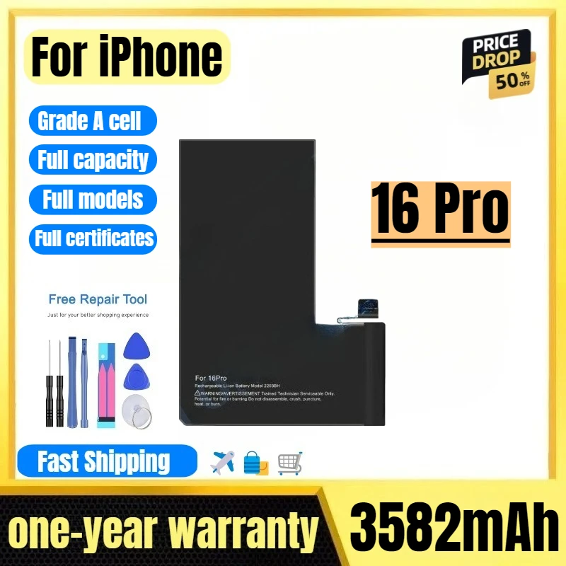 103CS/2203B/A3293/3083 for IPhone 16 Pro  Phone Battery High Quality High Capacity Replacement Bateria Grade A Cell with Tools