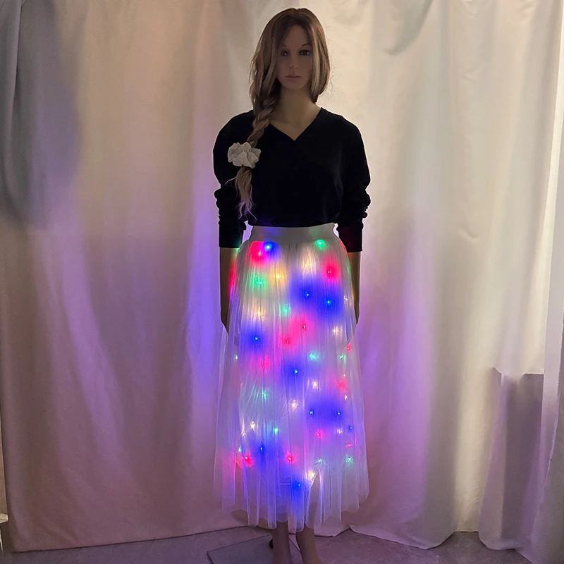 Witte lichtgevende rok Oplichtende dansrok ballet tutu dansrok Elektronisch licht danskostuum voor rekwisieten op het podium