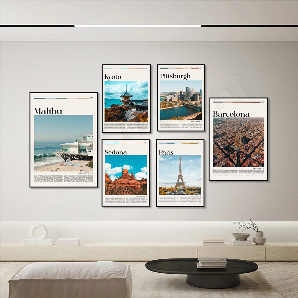 Dublin, Pittsburgh, Barcelona, Paris, Bali, Detroit, Kyoto, Malibu California, Dana Point Orange County, Sedona Travel Poster