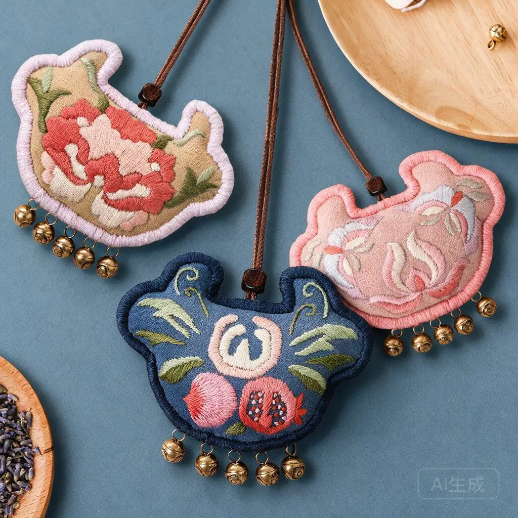 Diy Embroidery Chinese Traditional Lucky Ruyi Lock Amulet Sachet Pendant Craft Kit Handmade Gift For Kids With Bells Optional