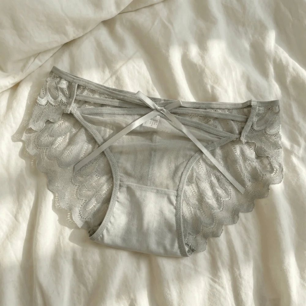 Sweet Low Waist Lace Panties Bow Transparent Mesh Flower Briefs Thin Strap Lingerie Lace Thin Underwear Girl