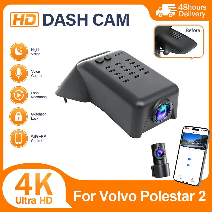 4K UHD Car DVR Wifi Dash Cam Camera For Volvo Polestar 2 2020-2026 Video Recorder Easy Installation
