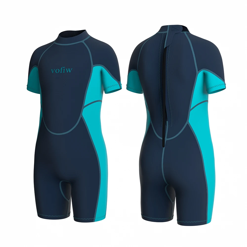 Children\'s 3MM Neoprene Shorty Wetsuit Back Zipper Surfing Snorkeling Swimming Suit Short Sleeves Boys Girls Kids Swimwear