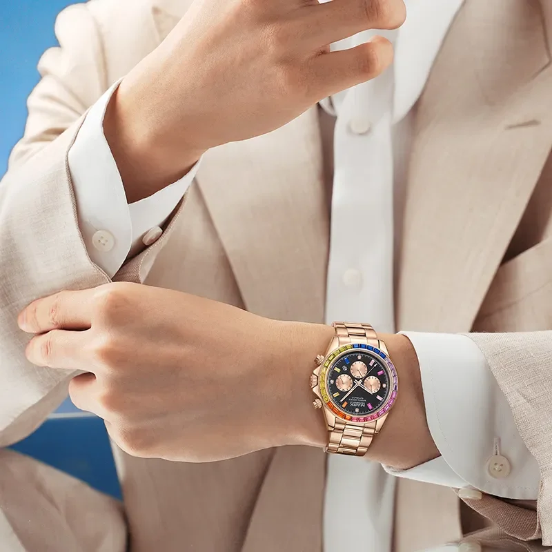 Business Automatic Watch For Men Brand Mark Fairwhale Luxury Steel Fashion Rainbow Diamond Rose Mechanical Watches Male Gift Hot