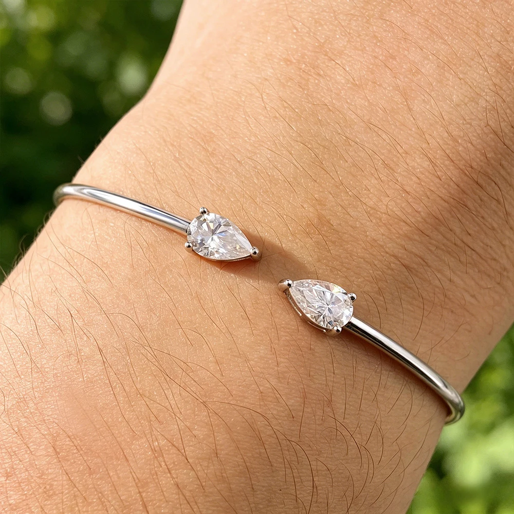 COSYA 2CT Birnenförmiger Moissanit Offener Armreif für Damen S925 Silber 18K Vergoldet Wassertropfen 2 Steine Verstellbarer Edler Schmuck – Detail 12