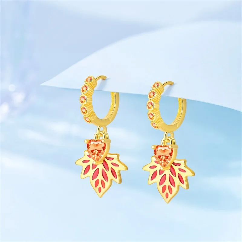 925 Sterling Silver Golden Maple Leaf Seaside Garden Women Earrings Brilliant Wedding Engagement Star Earrings Jewelry Gifts