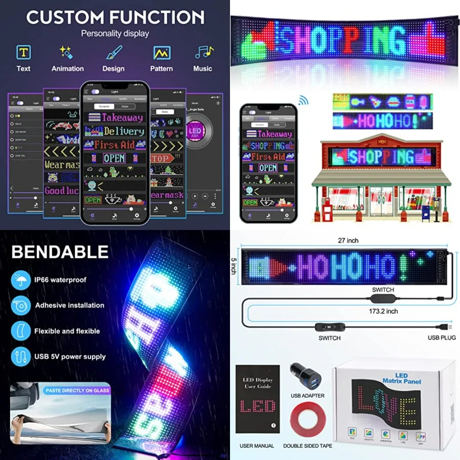 

Programmable Led Sign, Devil Truck Wink Eyes Sticker, Scrolling Message Shop Signs Flexible Digital Display Matrix Panel DIY Cu