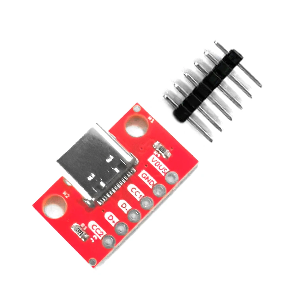 Placa de conector USB tipo C 3.1 Serial Basic Breakout, Conector fêmea Breakout Board, Placa adaptadora vermelha com agulhas de linha, 5pcs