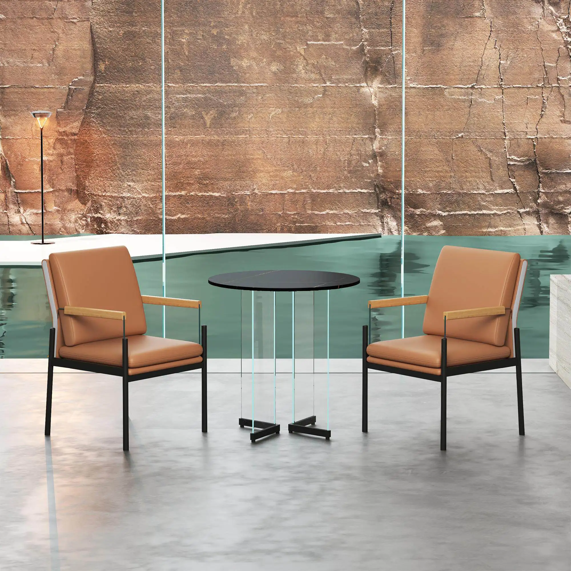 DSA tea table and chair set - 3 piece: one table, two chairs - home, business negotiation, and leisure round table
