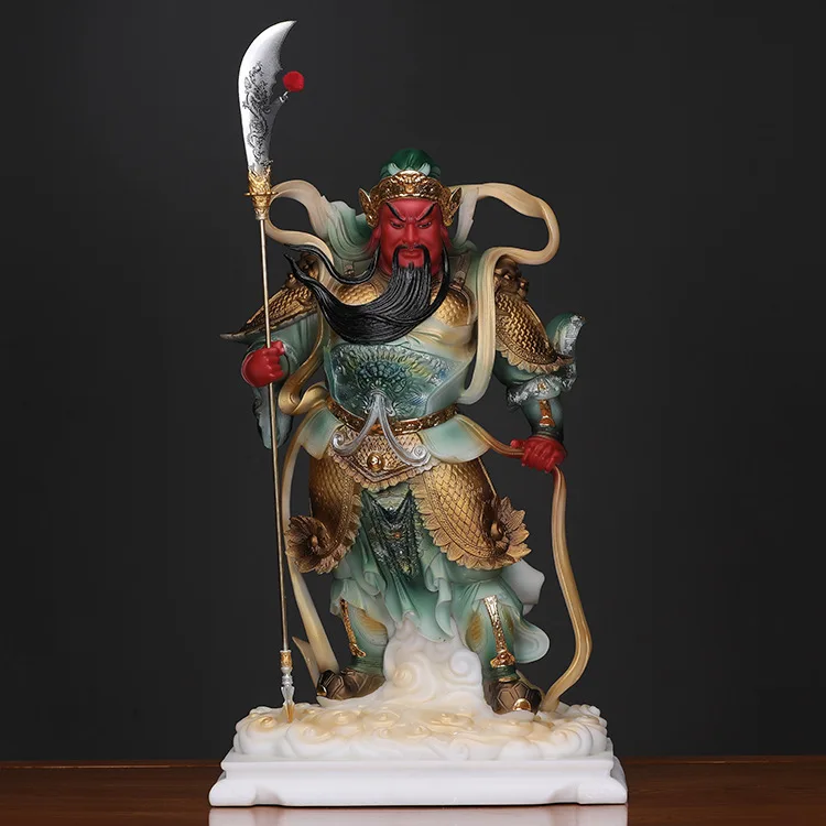 Garan Veda Bodhisattva Dharma Protector Buddha Statue Guan Yu Guan Gong White Marble Jade God Home Decor Door-god Figurine