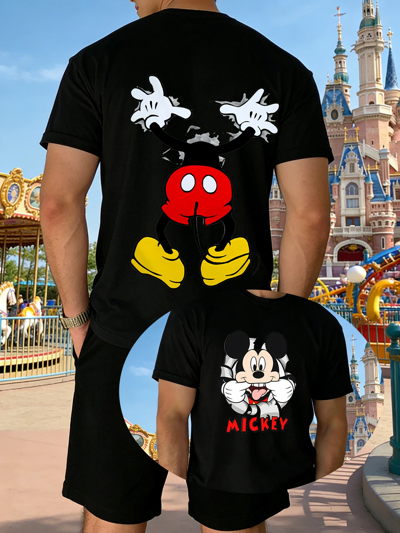 

2-Piece Mickey Mouse Print Men's T-Shirt and Shorts Set Summer Casual Cute Cartoon Short-Sleeve Top Men's Y2K Fashion T-Shirt