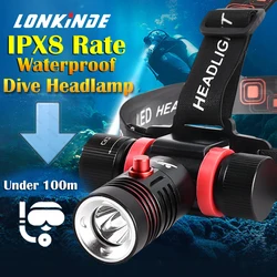 Professional LED Scuba Diving Headlamp Flashlight Dive Torch IPX8 Waterproof Underwater 100M Dive Headlight with18650 Battery