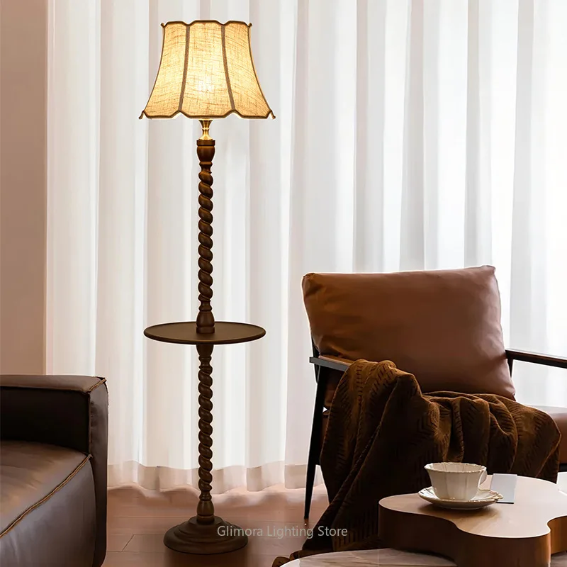 Mid-Century Retro Floor Lamp, Storage Integrated, Metal & Solid Wood, for Living Room Sofa Side, Premium Decor Novelty Light