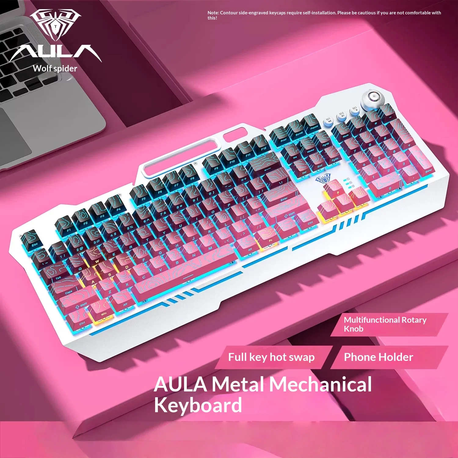 AULA Mechanical Gaming Keyboard Wired Hot Swappable Blue Brown Switch Sideengraved Contour Keycaps Media Knob For Esports Gamers