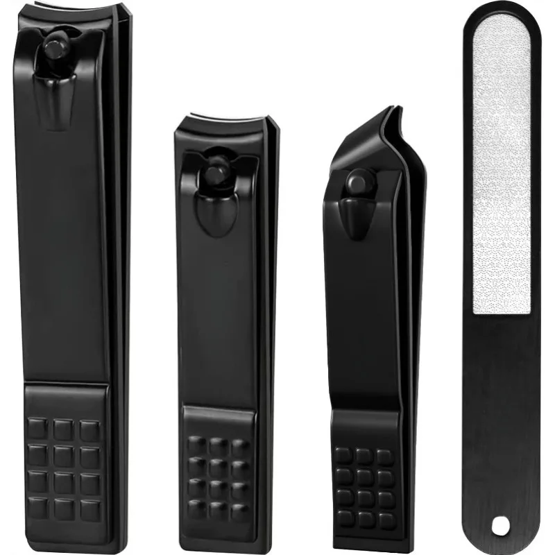 4-teiliges schwarzes Nagelknipser-Set, Edelstahl-Finger- und Zehennagelknipser-Kit mit schrägkantigem Knipser und Nagelfeile