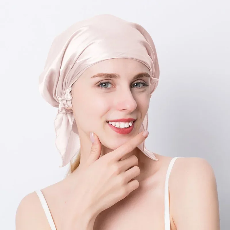 100% Natural Mulberry Silk Sleeping Cap Silk Shower Cap Nightcap Housework Cooking Hair Care Bonnet Protector Hair Accessories