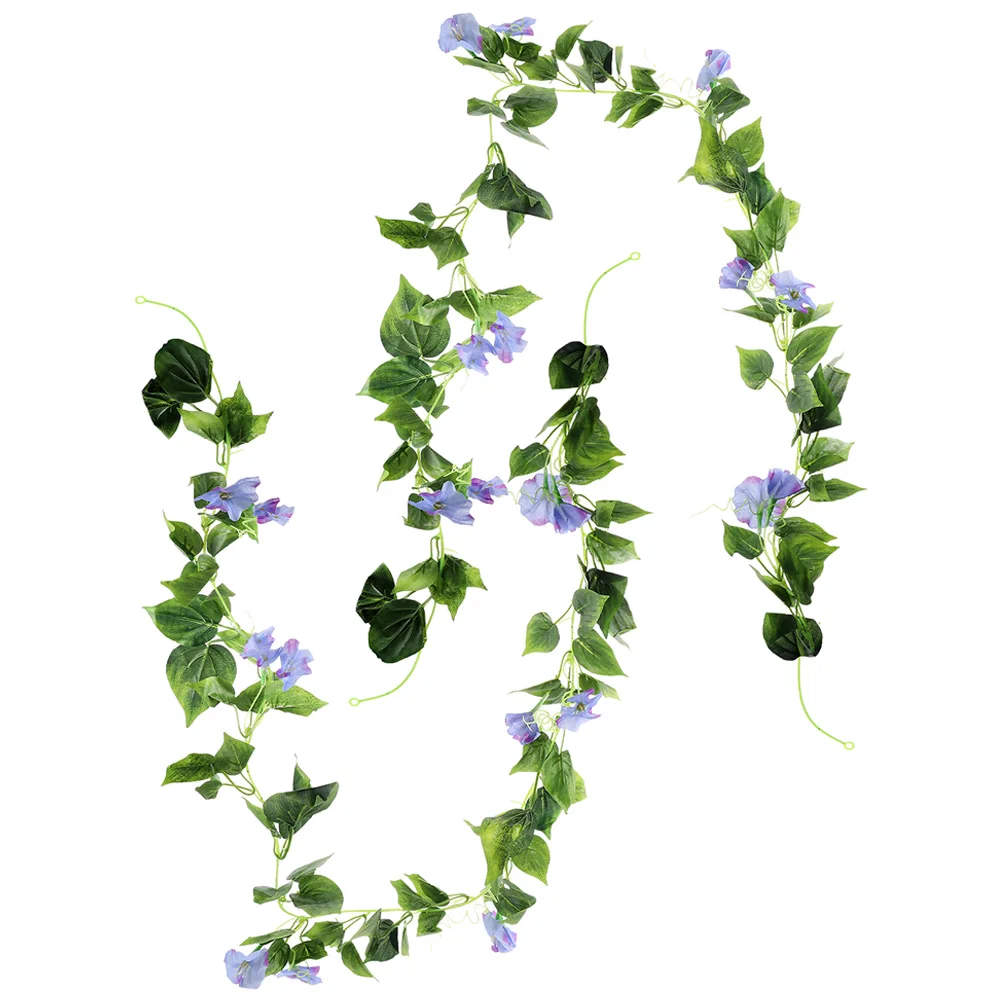 

2pcs Artificial Morning Glory Silk Flower Garland Decorative Vines for Home Garden Blue Fake Plant Long Lasting