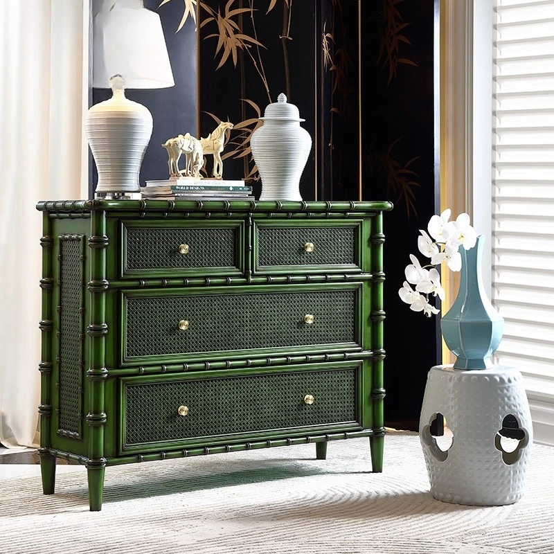 

American solid wood retro entrance cabinet French bedroom chest of drawers Designer chest of drawers Medieval balcony