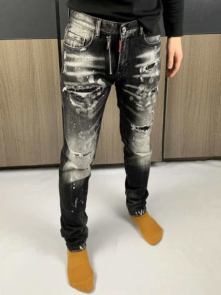

Four Seasons Men's Slim Fit Jeans 26 New Style Elastic Long Pants Heavy Craftsmanship Zipper Fashion Urban Casual Wear