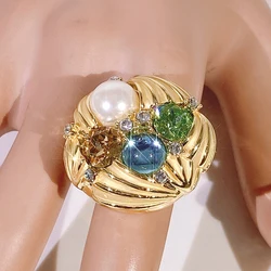 Luxury Ladies Party Ring Gifts Flower Shape Ring Multi-Color Multi-Style Optional Gold-Plated Warranty 5 Years Free Shipping