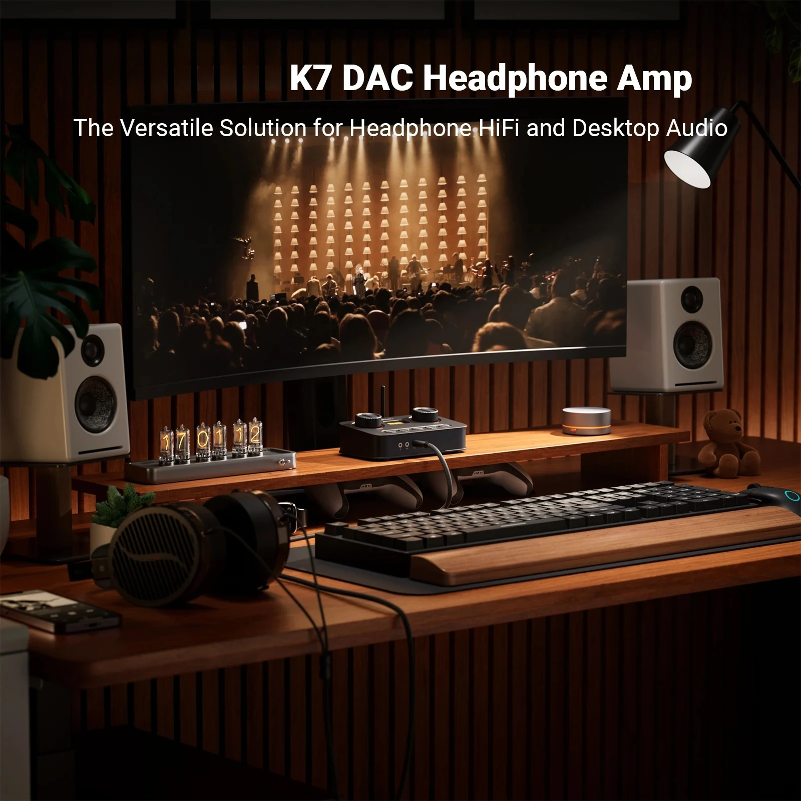 EAEY K7 HiFi DAC ومضخم سماعة الرأس، شريحة AKM4493ESQ DAC، PCM 384 كيلو هرتز/32 بت وDSD256، مدخل ميكروفون USB Audio DAC للألعاب