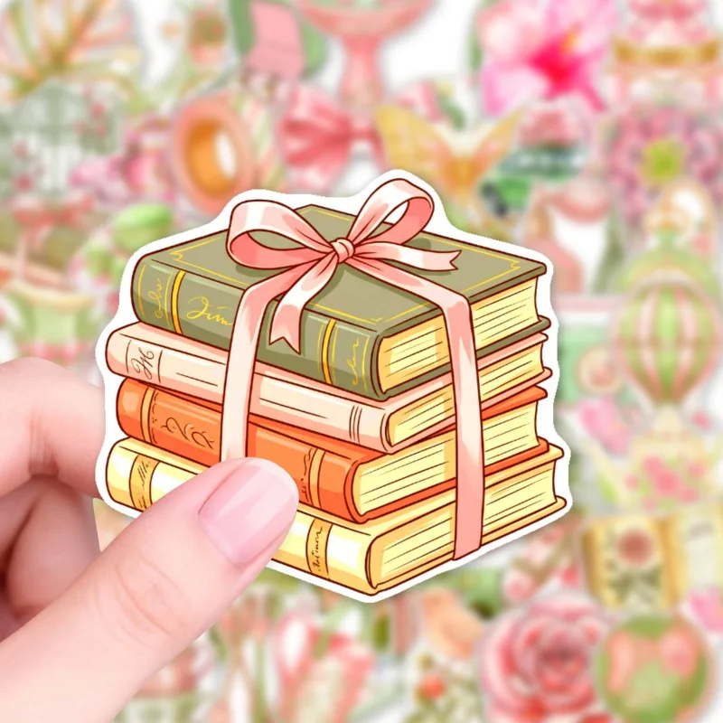 New 50pcs retro mint green watercolor handbag stickers French pastoral style mix and match object decorative stickers