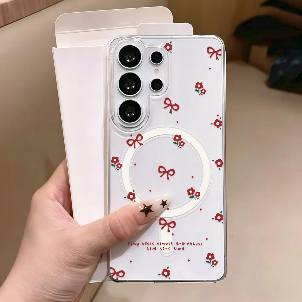 

Magnetic Clear Phone Case For Samsung S26 Ultra S25 A57 A37 A56 A55 A36 A35 A34 A26 Cherry Case Soft Cover For S25 Edge S24 S23