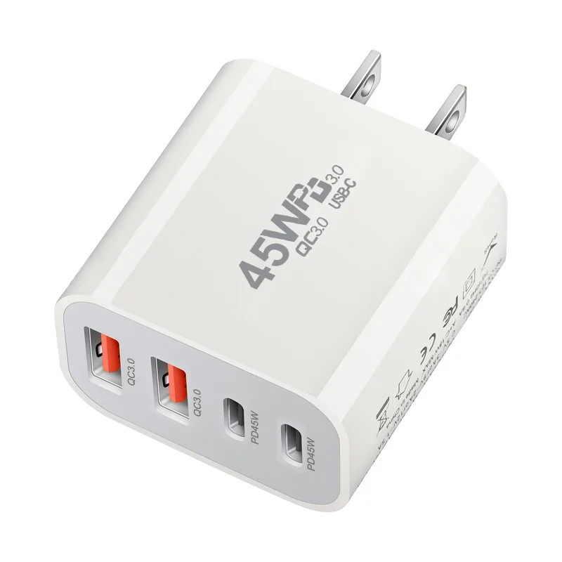 ミニ45w-gan-pd急速充電器、デュアルpd-デュアルusb-4ポート壁掛け充電器、携帯電話・タブレットデバイス用ポータブルトラベルアダプター