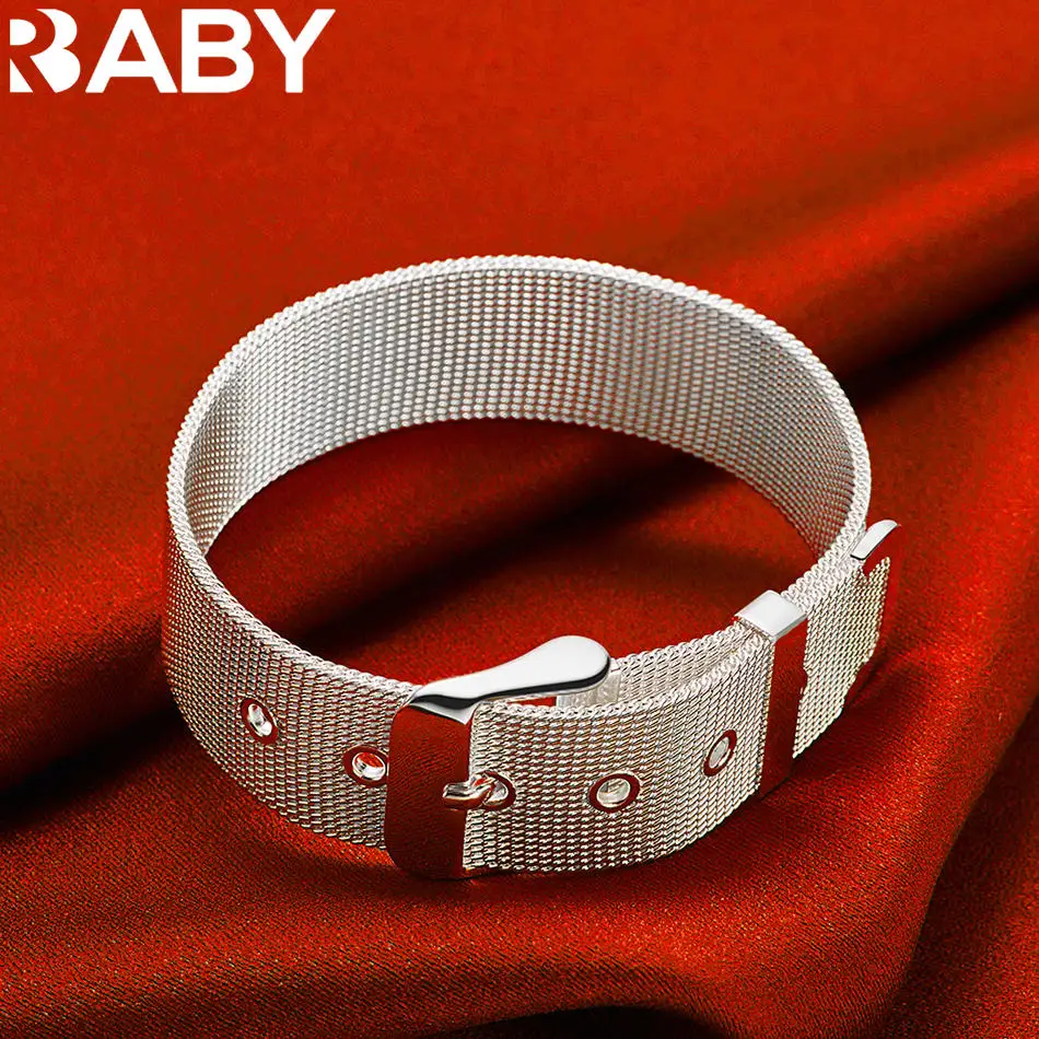 

URBABY 925 Sterling Silver Watch Band Bangle Adjustable Bracelet For Women and Men Fashion Jewelry Elegant Classic Party Gift