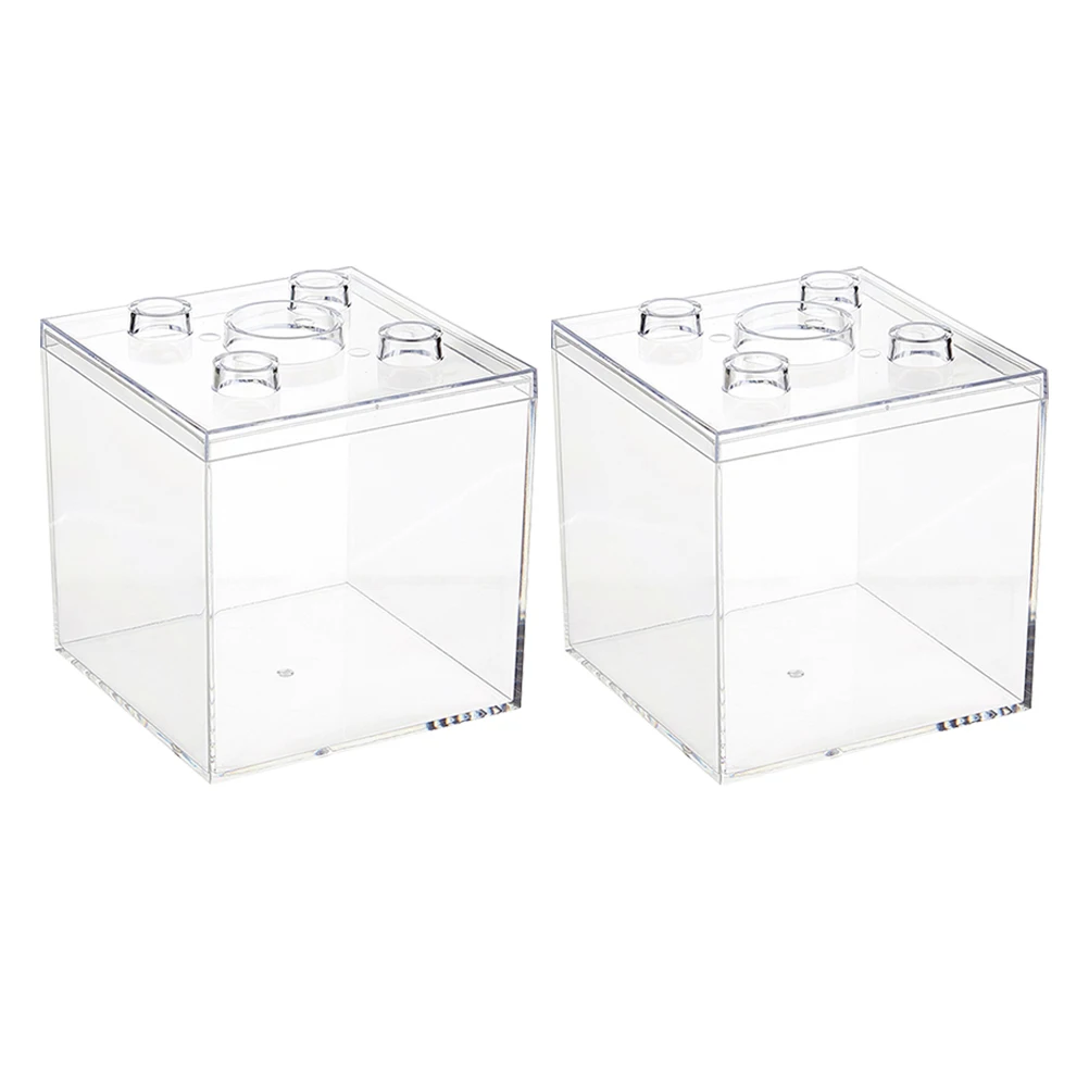2 قطعة صناديق تخزين بلاستيكية صغيرة حاويات الزفاف مربع شفاف واضح مكعب عمل الشكل مكتب