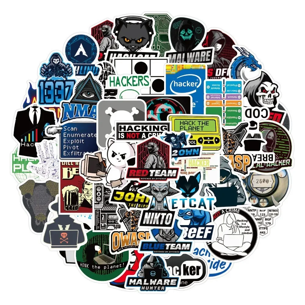 50PCS Hacker Programming Stickers DIY Waterproof Laptop Phone Skateboard Fridge Guitar Luggage Car Kids Sticker Decals Toys Gift